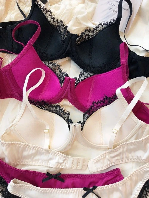 Conjunto de lencería francesa sexy sujetador push up de encaje tela de seda ropa interior sujetadores y bragas Foto 2 de 4