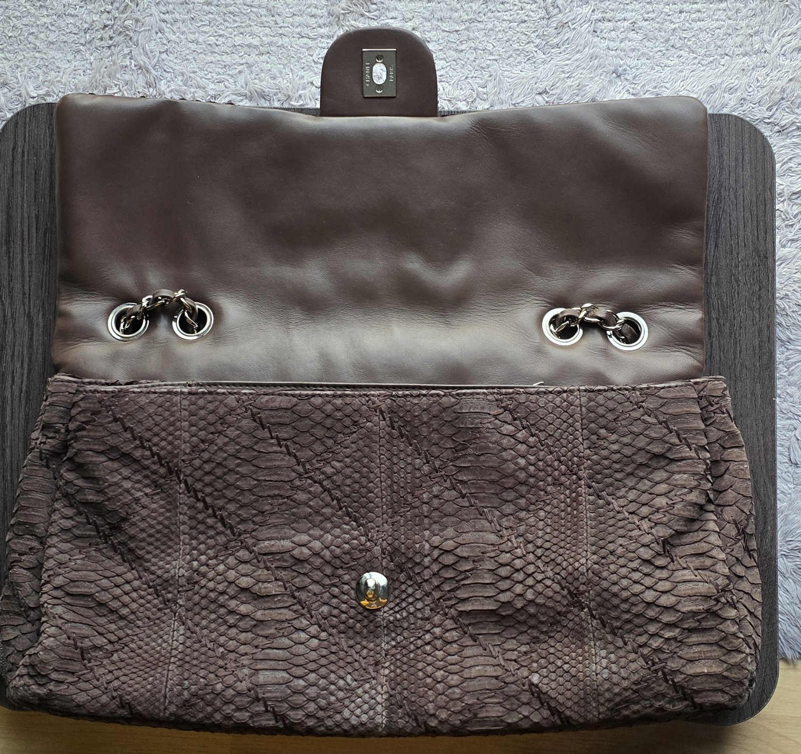 Chanel Python Brown Handbag Single Flap - image 7