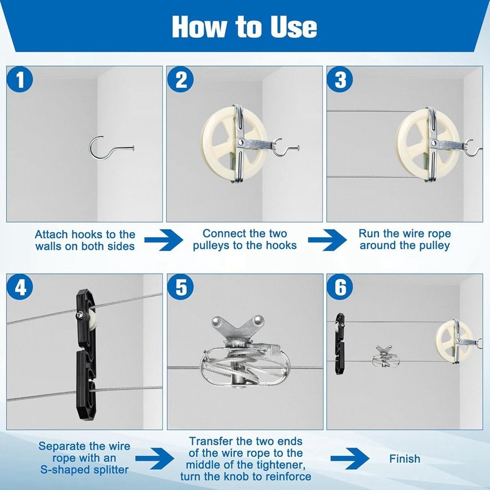 Clothesline Outdoor Kit, Wire Rope, 5-Inch Pulley, S-Type Divider,4003 ...