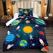 Comforter Set Astronaut Space Rocket Printed Pattern Quilt Bedding Set with 1...