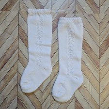 Baby Girl WhiteKnit Knee High Socks Vintage Style Holiday Christening Accessory