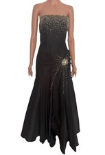 Tiffany Design Formal Evening Sequin Beaded Pageant Ball Gown Blk Strapless Sz 8