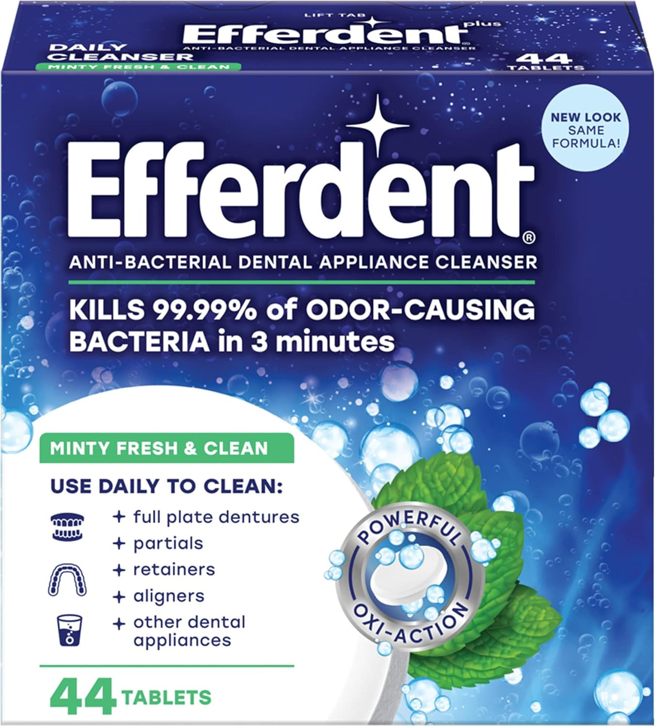 Efferdent Denture Cleaner Minty Fresh & Clean, Retainer Cleaning Tablets for Ali
