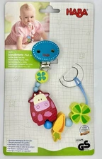 HABA Wooden Moo & Baa Pacifier Chain Cow Pacifier Clip Toy Holder New w Tags NWT