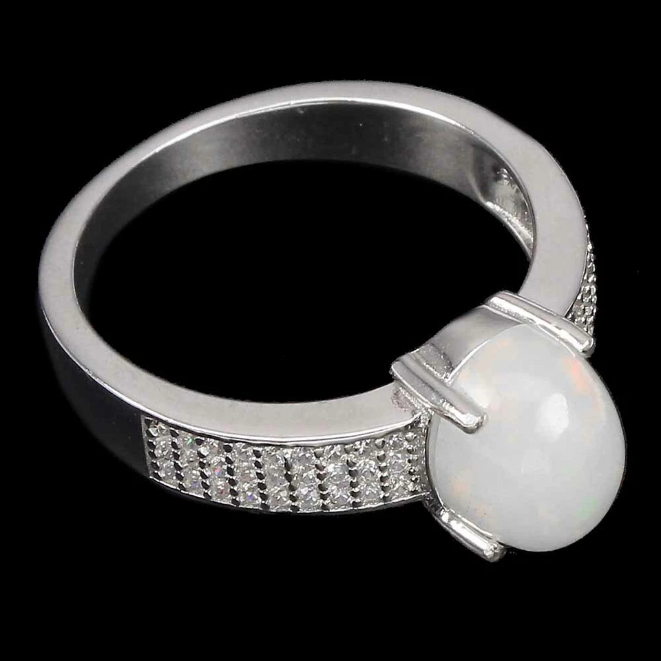 Anello in argento sterling 925 opale di fuoco ovale 9x7 mm gemma gioielli 8 - Immagine 3 di 4