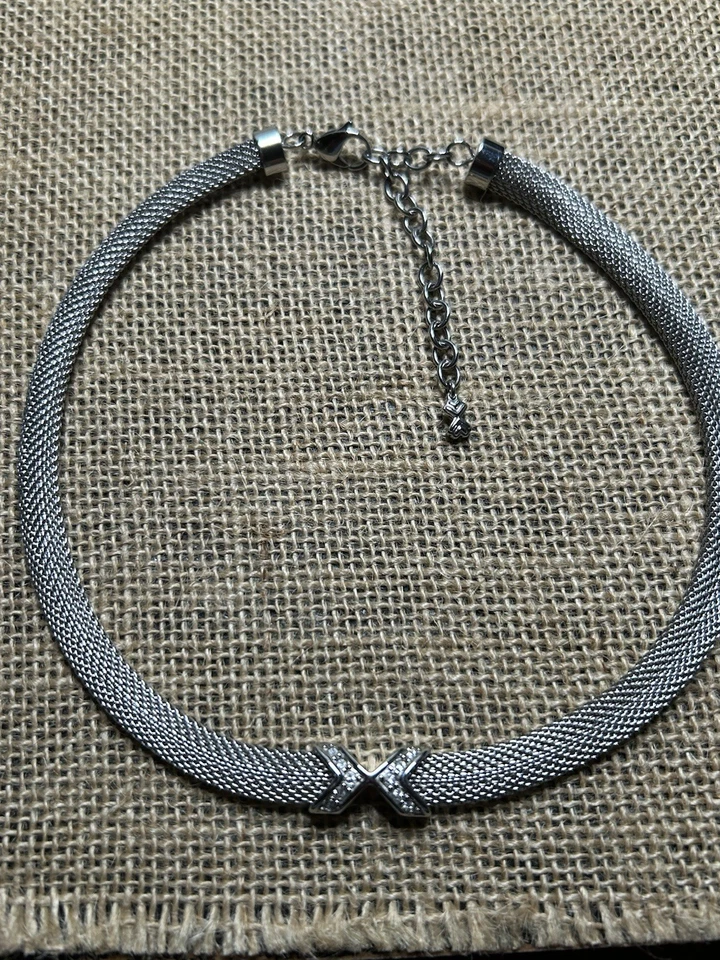 SKAGEN Stainless Steel Mesh Necklace With Pave Crystal 14" 17" Extended - Image 3 of 4