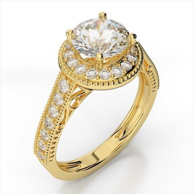 1.37 Ct Round Cut Lab Created Diamond Wedding Ring 14K Solid Yellow Gold B