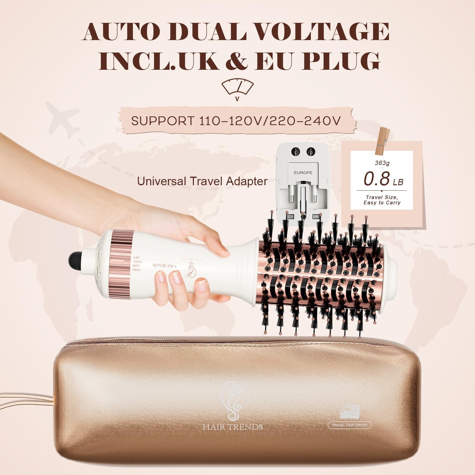 Travel Blow Dryer Brush in one, Dual Voltage Mini Hot Air Brush, Hair Trends ...