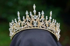 Tall Gold Spike Crystal Tiara Bridal Crown Birthday Wedding Gift Diadem Princess