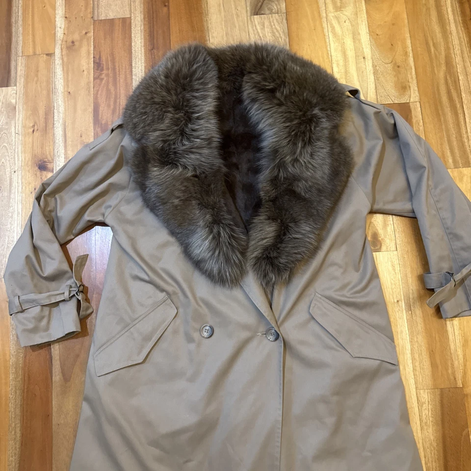 Gabardina vintage de piel de zorro/conejo azul noruego SAKS FIVE AVENUE para mujer talla 10 Foto 2 de 4