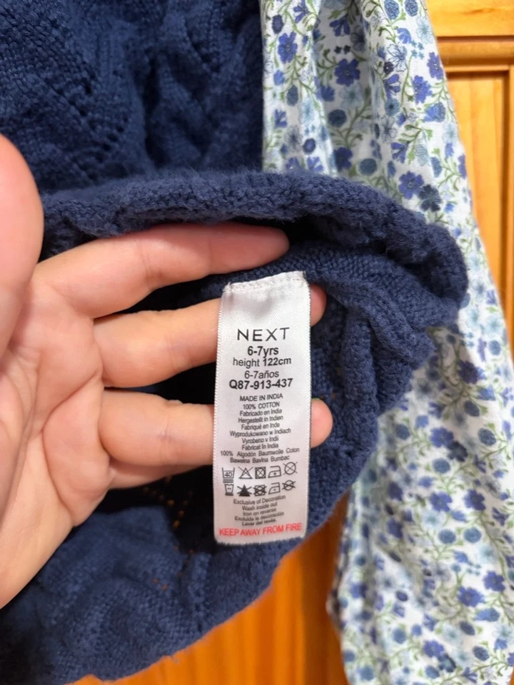 Próximo Top Suéter Tejido Cuello Floral Niñas 6-7 Años Azul Algodón En Capas Look Foto 3 de 4