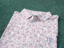 NEW  RHOBACK American Icon White Performance Polo USA Print Stretch UPF50 