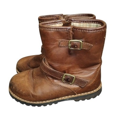 UGG Stiefel Kinder 11 braun Nubukleder Wolle Harwell Schnalle seitlicher Reißverschluss Motorrad Kleinkind