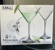 Vintage Libbey Martini Cocktail Glasses Set of 4 Glass Traditional Stem 12oz NEW