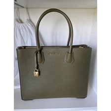 Image of Michael Kors Mercer Tote Women Large Olive Green Leather Accordion Bag