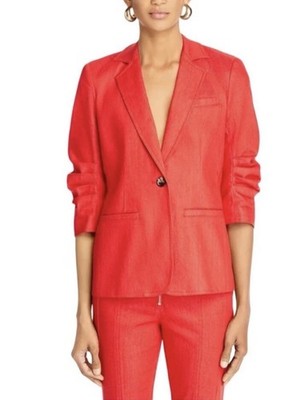 Cinq à Sept Women's Red One-Button Blazer Jacket 3/4 Sleeve Pockets size 6