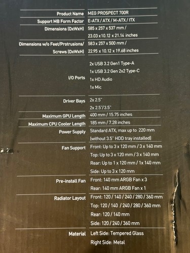 Port Design Notebook Case MSI MEG PROSPECT 700R Tower Gaming PC Case Computer 4 ARGB Fans E-ATX ...
