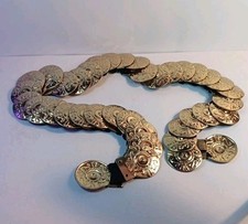 Vintage Women s Gold Tone Metal Disc Elastic Stretch Belt Concho Boho
