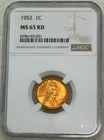 1952 P Lincoln Cent NGC MS65RD Full Rich Red with Good Luster #U349G
