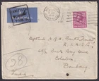 GB 1936 KGV Airmail Newquay - India / 6d single franking