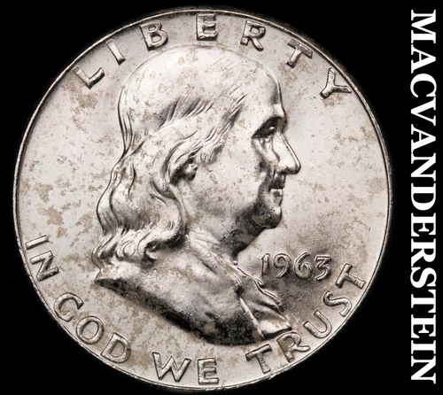 1963-D Silver Franklin Half Dollar - Splotchy  Choice Gem Brilliant Unc  #G8243