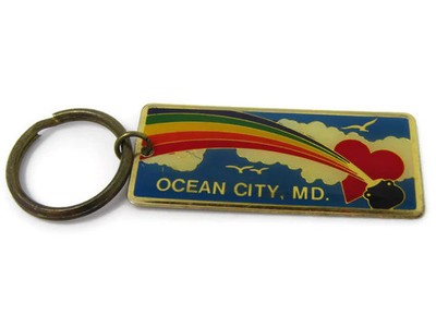 Vintage Keychain: Ocean City MD Maryland Pot of Gold Rainbow Heart Design