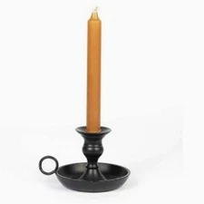 Country Primitive Colonial Benton Taper Candle Holder Black Metal Dish