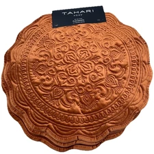 4 Tahari Medallion Auburn Burnt Orange Rust Velour Placemat Set Luxury Velvet
