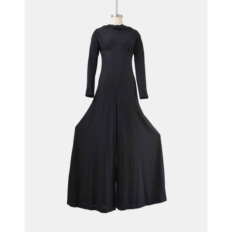 Vintage 70s Black Palazzo Jumpsuit Wide Leg Knit One Piece Jumpsuit size XS S - Image 3 of 4
