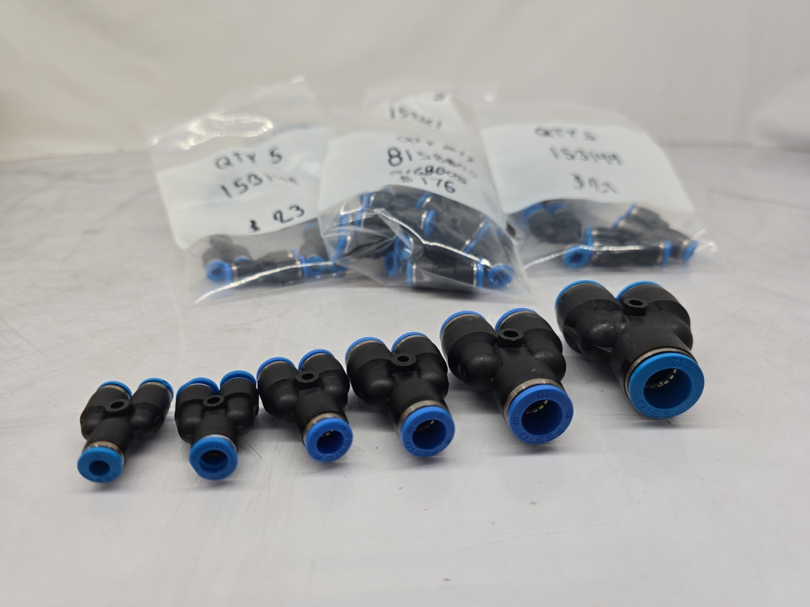 Festo QSY 4,6,8,10,12 Push-In Y Connectors Lot – 6 Part Numbers – 52 Pieces