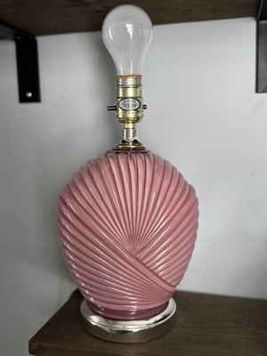 Vintage 1980s Art Deco Revival Dusty Pink Ribbed Glass Shell Table