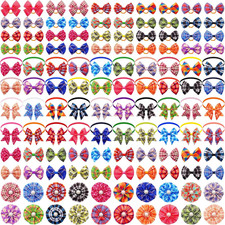 120PCS Dog Bows Plaid Bulk Set Include 60PCS Dogs Collar Flowers and Bowties Att