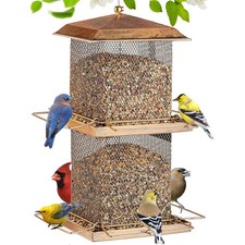 Large Bird Feeder, Double Tier Metal Bird Feeders for Outdoors, Square Tower ...