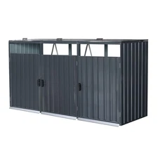 Outdoor Metal Garbage Bin Shed for Garden Garbage Storage 3 Trash Cans Backyard