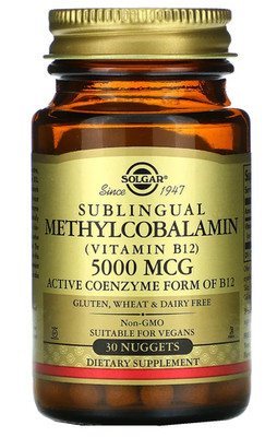 Solgar METHYLCOBALAMIN B12 5000mcg 30tab VITAMIN B-12 SUBLINGUAL