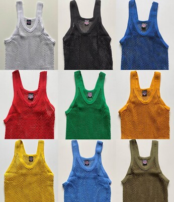Mens Boys Crystal String Vests 100% Cotton Mesh Pattern Keep Cool Gym ...