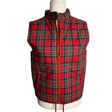 Vintage 80s Gap Quilted Puffer Vest S Red Plaid Sleeveless Full Zip