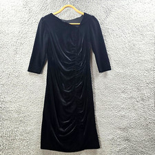 Lovers Womens Bodycon Dress Size 8 Black Stretch Velvet 3/4 Sleeve Ruched