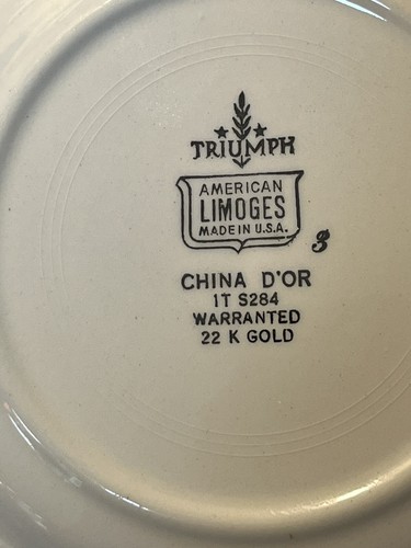 4 AMERICAN LIMOGES TRIUMPH CHINA D'OR Serenade 22K Gold 6.25” Dessert Plates - Picture 8 of 13