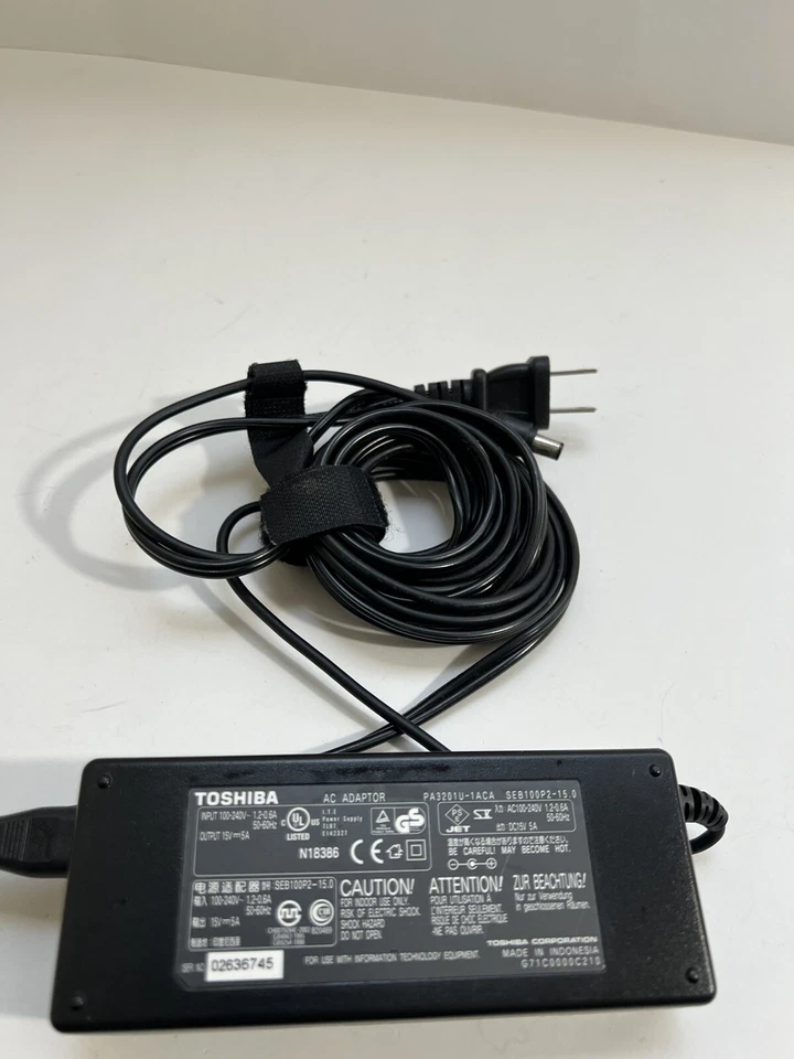 ADAPTADOR CARGADOR TOSHIBA ORIGINAL PA3201U-1ACA 15 V 5 A CON CABLE A1.12 Foto 2 de 3
