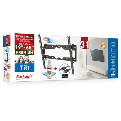 BARKAN CM310+ Tilt TV Wall Mount 13'' - 65'' Cleaning Kit + 6ft HDMI