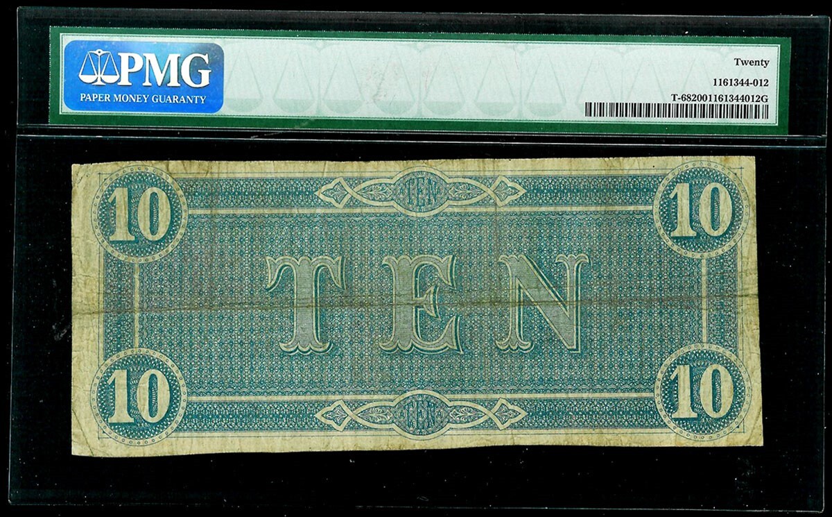 1864 CONFEDERATE STATES OF AMERICA $10 RICHMOND NOTE T-68 PMG VERY
