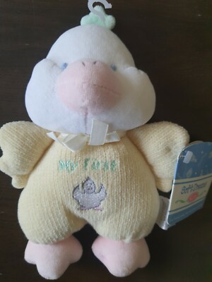 YELLOW PINK PASTEL SOFT DREAMS MY FIRST BABY DUCK HAND RATTLE PLUSH CRIB TOY NWT