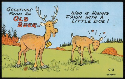 #ad #ad Greetings From An Old Buck Who Is Having Faun with A Little Doe Postcard $3.74