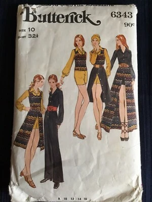 Butterick Pattern 6343 Vintage 70s Misses Jumpsuit Skirt Top Sz 10 Cut - image 1 of 4