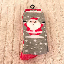 2 Pairs Holiday Time Santa Let It Snow Crew Socks Womens Shoe Size 4-10