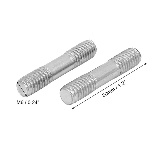 50 Pack M6x30mm 304 Stainless Steel Double End Threaded Stud Screw Bolt Tool - Picture 4 of 5