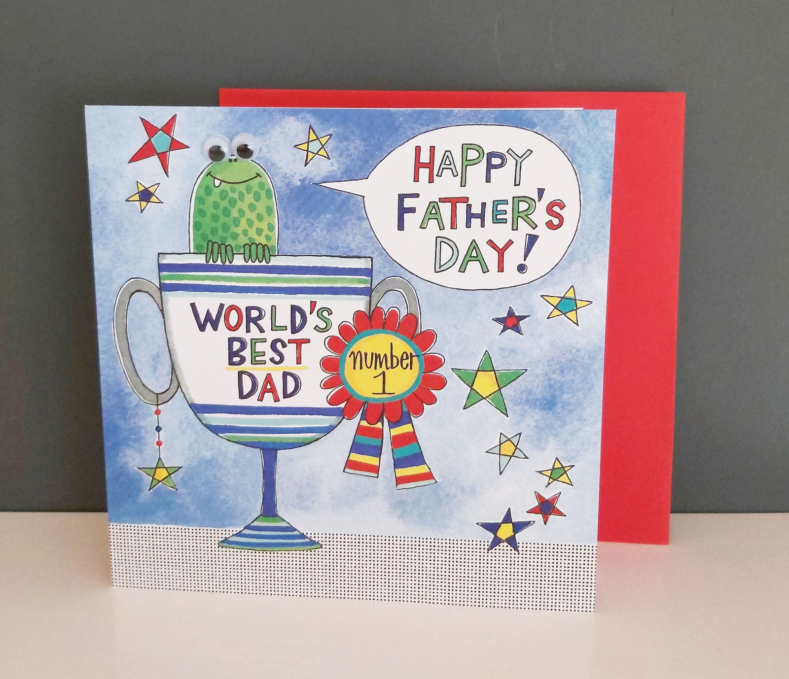 Fathers Day Card - Worlds Best Dad - 3D Googly Eyes - Eye Eye Quality NEW