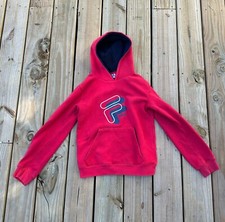 FILA Pullover Hoodie Red Heavy With Dark Blue Fleece Lining Boy's Size 12 L 
