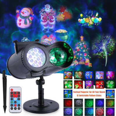 3D Wave + 12 Pattern Christmas Slide Laser Projector Light Xmas Show Party Decor
